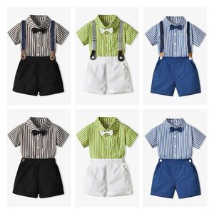 Set di abbigliamento da 70-140 cm camicia a maniche a maniche corte di cotone e pantaloncini con set di tracolla set di abbigliamento estivo per bambini Q240517