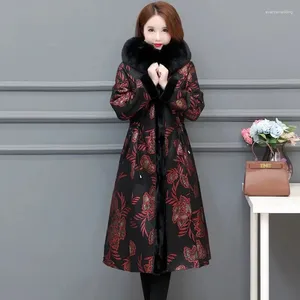 Women's Trench Coats 2024 Winter Middle Aged Wear Mom Fur Collar Cotton Coat Hooded Deerskin Fleece Double Sided Leather One Piece Jacket