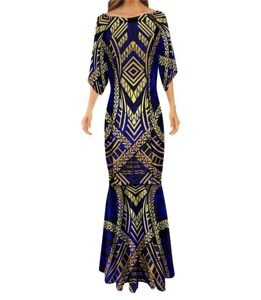 Luxur Design Tribal Mermaid Dress Polynesian Tribal Clothing Mysig stretch Löst runda nackkvinnor Mermaid klänningar 2206152258277