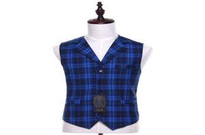 Stylish New Blue Plaid Lapel Factory skräddarsydd för att skapa en ärmlös väst och MEN039S TUXEDO kostym Vest6469831