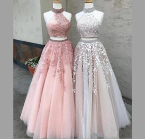 Spring Summer Halter Cheap Homecoming Dresses With Lace Appliques Beads Two Pieces Party Dress Yong Girls Wear Prom Dress4844057