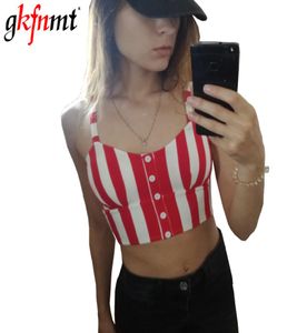Crop Top Mujer Camisole Tank Summer Button Bralette Fashion Sexy Strappy Striped Black White Red Women Shirt Fitness Clothes4365034