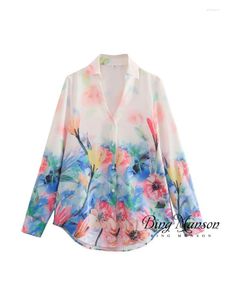 Women's Polos 2024 Summer Fashion Trend Temperament Positioning Oil Painting Printing Versatile Polo Collar Long Sleeve Shirt