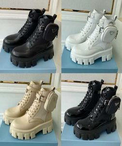 New Triangle Designer Men Women Boots Monolith Shiny Detachable Nylon Pouch Combat Shoes Nylon Hailf Outdoor Thick Bottom Midleng8088792