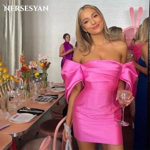 Nersesyan Sexy Pink Mini Evening Dress Pleated Shoulder Satin Back Ball Dress Graduation Cocktail Dress 2024 240518