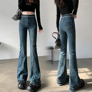 Jeans da donna 2024 Donne Solid Burr Spring ad alta vita pantaloni bagliori elastici Fashion Harajuku Jean Pant pantaloni di jeans Skinny Denim femmina 7153