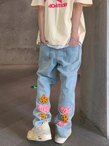 Amerikaner Retro Nischen -Designbrief gestickt Jeans Männer High Street Slim Straight Casual Hosen Paar Harajuku Jokerhose 240518