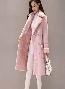 New Winter Women Suede Fur Caats Long Double Treshted Trench Coats fêmeas Jackets grossas senhoras Faux Sheepskin Windbreakers S1810113114478