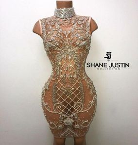 Vestido de noite Yousef Aljasmi Kim Kardashian High Collar Crystal Bodycon Dress Mini Almoda Gianninaazar Zuhlair Murad Ziadnakad9125910