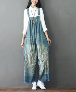 2021 Spring Autumn Denim Casual Jumpsuits Women Embroidered Wide Leg Pants Female Loose Overalls Jeans Big Size Women039s8043418