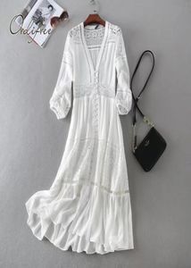 Ordi 2019 Summer Women Long Tunic Beach Dress Sundress Long Sleeve White Lace Sexy Boho Maxi Dress T51906158313047