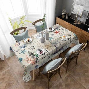 Table Cloth Marine Plant Coral Sailboat Anchor Anti-scalding Waterproof Tablecloth Rectangular Round Cover Kitchen Furnishings