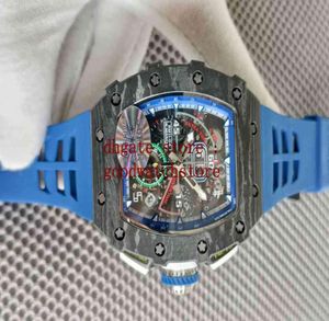 腕時計メンズKVファクトリーETA 7750クロノグラフレーシングカーボンファイバースポーツR 1104フライバックスケルトンラバーバンドTransparen2765819