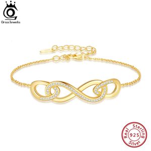 ORSA JEWELS Infinity Bracelet for Women 14K Gold 925 Sterling Silver Endless Love Symbol Adjustable Gift Jewelry SB179 240515
