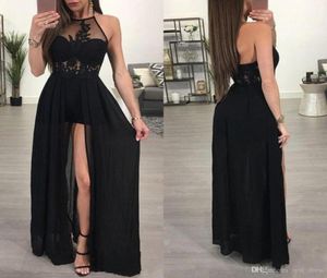 2019 Vestidos de baile Party Use Sexy Halter Front Split, veja através de vestidos de noite Chiffon Formal Ocidental Dress8565448