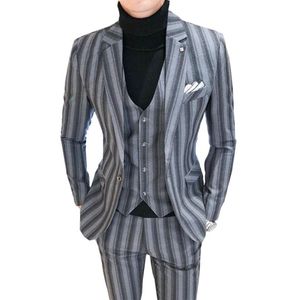 Casual gestreifte Anzug Männer Korean Grey Business Hochzeit Slim Fit Mens Suits Kostüm Homme 3 Stück Plus Size 5xl Blazer Men039S9012403