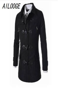 AILOOGE Winter High Quality Men039s Woolen Horn button Coats Casual Overcoat Fashion Wool coat men Windbreaker jacket Peacoat3084291