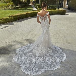 Boho Mermaid Wedding Sukienka Sexy Off the ramię panna młoda sukienki koronkowe aplikacje ślubne suknie nośne vestido de novia szatę de mariee