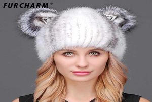 Cute Hat for Women High Quality Genuine Mink Hat with Fur Cat Ears Winter Warm Headgear for Women 100 Real Fur Cap3933615