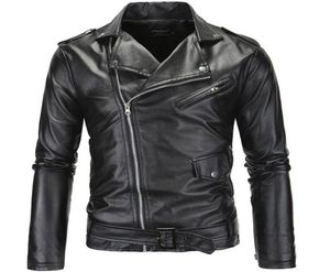 Yeni gündelik ince Men039s deri ceketler moda erkek fermuar düz renk açlık yaka erkek motosiklet ceketi deri katlar xp8136543
