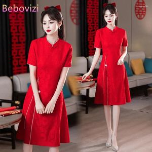 Roupas étnicas modernas aprimoradas cheongsam chinês tradicional vermelho jovem casamento qipao ano cny