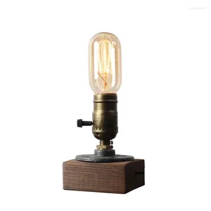Table Lamps Vintage Wood Box Bedroom Study Light Bar Restaurant Gift Coffee Shop Industrial Water Pipe Desktop Lighting