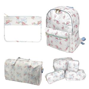 Cosmetic Bag Toiletry Pouch Waterproof Storage Pink Blue Printed Bow Nylon Outdoor Makeup Travel Backpack Luggage Organizer 240511