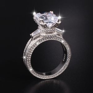 Luxo 925 Sterling Silver Eiffel Tower Ring Paving Setting 408pcs Stone Big 8ct Square Diamond Gemstone Rings Jewelry Wedding Rings for Women
