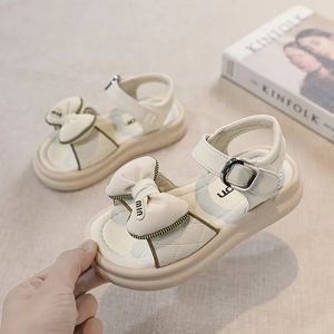 Sandals Girls Shoes Summer Wersatile Simple Bow Midsized Childrens Sports Beach 240516