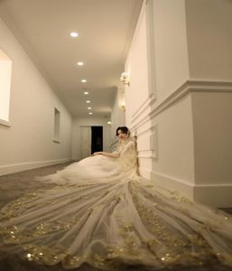Bridal Veils 2021 Women039s Long Sequin Lace Gold Sequins Wedding Veil With Comb 35 Merters 1 Tire Champange9415364