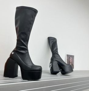 مصمم أحذية عارية Wolfe Boot Tall High Spice Black Stretch Scar Screcied Black Jailbreaker Sassy Women Leather lead on Footwear S8432273