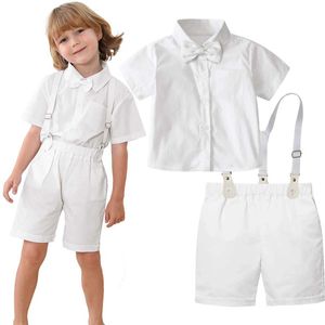 Set di abbigliamento set di natalizi per bambini baby abbigliamento estivo bianco regalo di compleanno per bambino abbigliamento da gentiluomo 2 pezzi Q240517