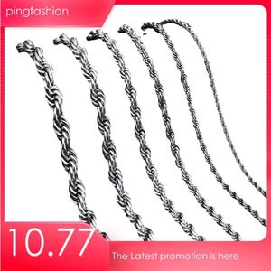 Stainless Steel ping Rope Chain Necklace 2-5mm Never Fade Waterproof Choker Necklaces Men Women Twist Hip Hop Jewelry 316L Sier Chains Gifts 18-2 s s