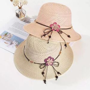 Breda brim hattar kvinnor bow blommor strå hatt sommar strand casual sun cap sunscreen hink elegant mode alla matcher