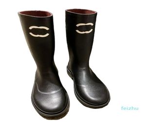 Fashion Black Women039s Boots Half Rain Boots 2022 Осень Новая принт с подошвой Slim Leam Designer Shoes2100913