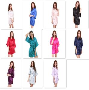 11 colors Ladies womens Solid plain rayon silk short Robe Pajama Lingerie Nightdress Kimono Gown pjs Women Dress elegant M0101944333