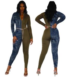 Casual Color Patchwork Jeans Women Jumpsuit Bodysuit Women With Pocket Skinny Long Romper Jumpsuit Overalls9948018