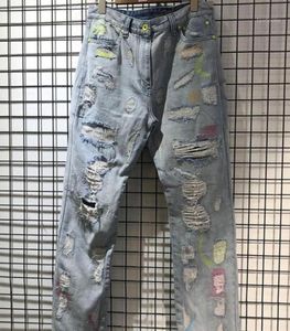 Streetwear Endless High Damage Hole Jean Men Women Quality Metal Button Zipper Denim Pants Letter 3D Printing Men039s Jeans1650911