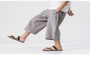 Workowate bawełniane lniane spodnie haremowe mężczyźni 2021 Summer Men Harajuku Streetwear Hip Hop szerokie spodnie Nogi Spodni swobodne 34 Pant x07239025888