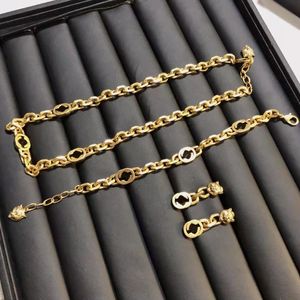 Brand Designer Hip Hop Necklace Double G Interlocking Thick Chain Bracelet Letter Pendant Earrings Unisex High Quality With Box 220l