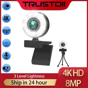 Webbkameror TrustDII 1080P 2K 4K HD-nätverkskamera med ringfyllning Lätt bärbar dator PC Real-Time Broadcast Camera Network Network Camera J240518