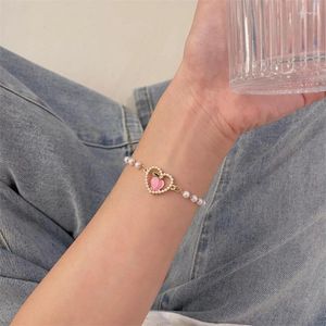 Bangle Fashion Shining Peach Pearl Bracelet Girls Fairy Delicate Elegant Adjustable Heart Women Party Jewelry Gift