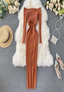 Slim Off Shoulder Criss Autumn Knit Sweater Midi Long Dress Bodycon Party Winter Sexy Women Casual elegant Vestidos 2009245451139