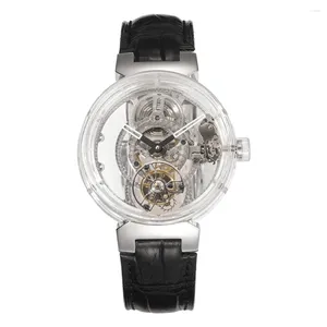 Relógios de pulso huasuo luxuoso 42mm Tourbillon Mechanical Watch for Men Sapphire Crystal Case Movimento automático de 30 metros à prova d'água