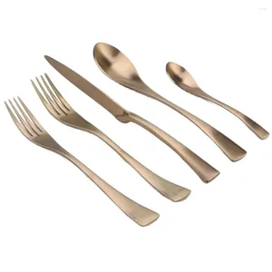 Conjuntos de utensílios de jantar 5pcs/conjunto fosco rosa de aço inoxidável dourado fosco de aço de bife de bife de bife de colheita de colegas de mesa para 1