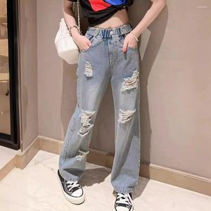 Hosenmädchen Sommer Jeans 2024 Casual Western Childrens Frühling mit großen Kindern Loch Weitbeinhosen