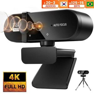 Câmera de rede de webcams 4K 1080p Mini 2K Full HD Câmera de rede com microfone 30fps Câmera de rede USB para foco automático PC Laptop Video Shooting Camera J240518