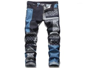 MEN039S Jeans Streetwear Harajuku Hip Hop Denim Hosen Patchwork Fashion Blue Slim Hosen für male4285177