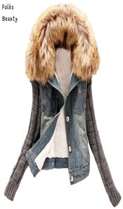 2017 New Women039s Herbst Denim Jacke Frauen Wintermantel Slim Garn großer Pelzkragen Lamm Baumwolle Denim Oberbekleidung Jeans 4xL12623829