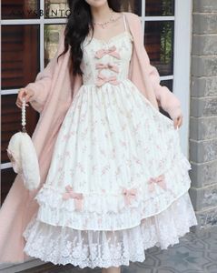 Casual klänningar franska elegant prinsessa klänning söt flicka söt bågtryck lång lyftande sagan rufsad spets broderad för kvinnor